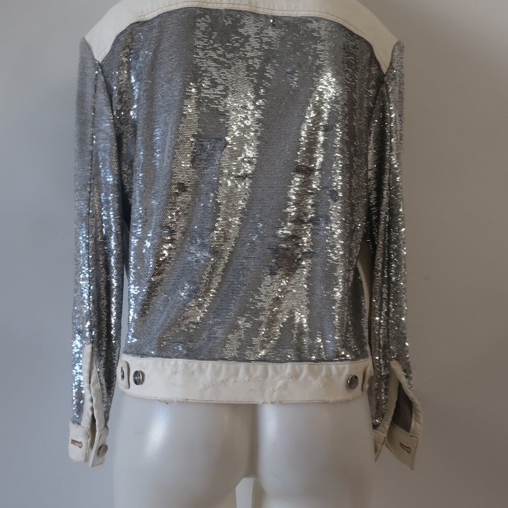 Women Iro Nanopo Rare White Silver Sequined Denim Button-Up Jacket 36 US/S - Picture 10 of 12